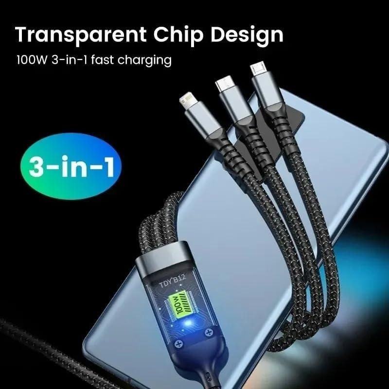 3-in-1 Fast Charging Cable for USB-C, Lightning & Micro-USB Devices