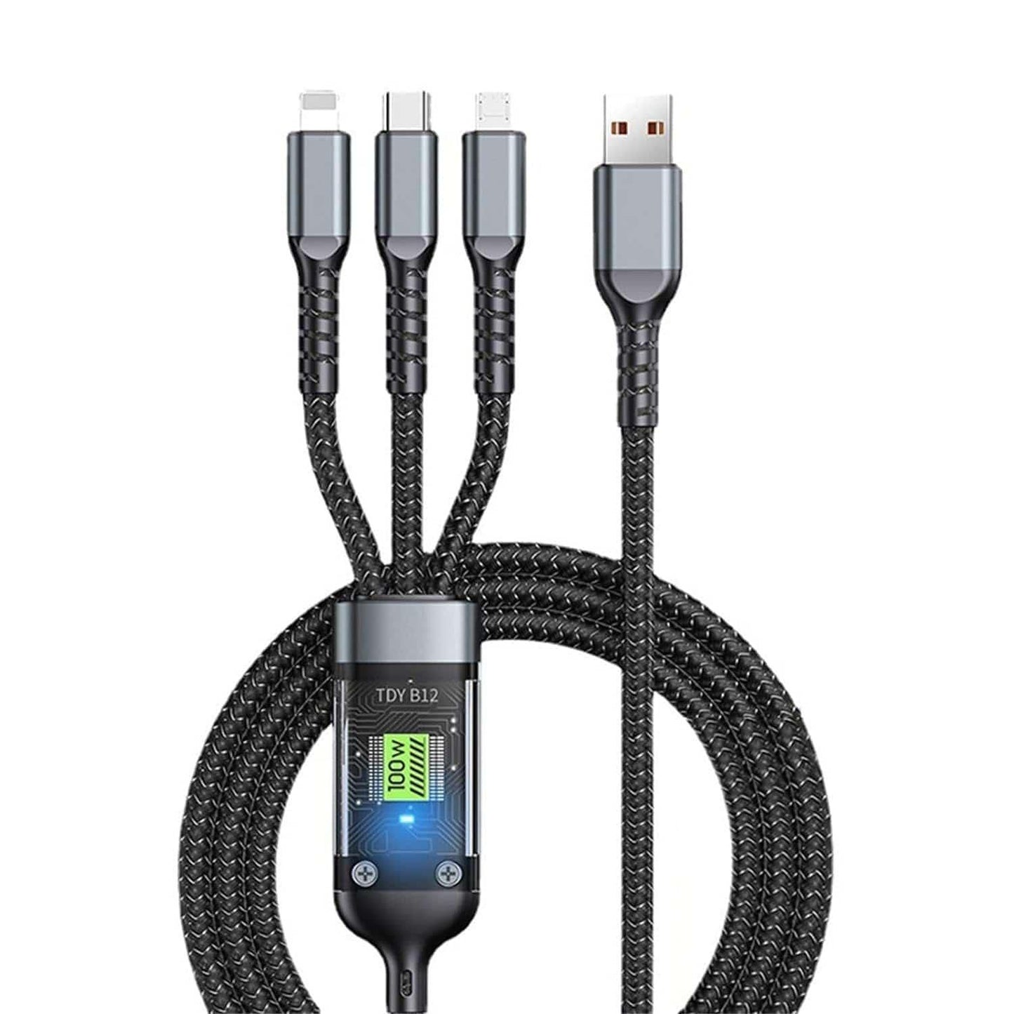 3-in-1 Fast Charging Cable for USB-C, Lightning & Micro-USB Devices